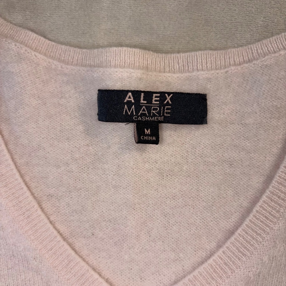 Alex Marie Cashmere Sweater Womens Medium Pink V-Neck Long Sleeve Knit Top - Picture 2 of 7